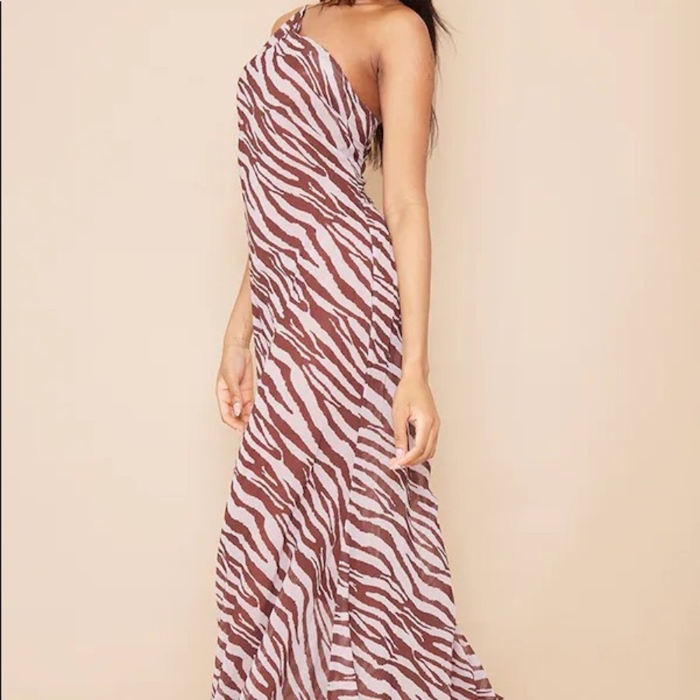 Tall Brown Chiffon Leopard Print One Shoulder Maxi Dress